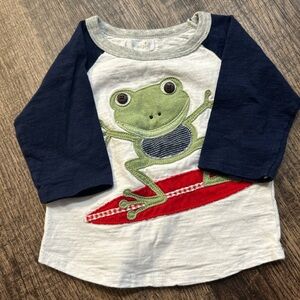 Mud Pie Navy and White Frog Appliqué Long Sleeve Tee